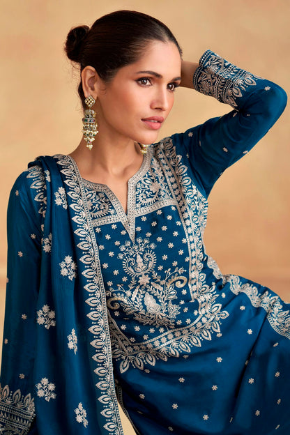 Teal Colour Chinon Pakistani Suit VSSM1140611