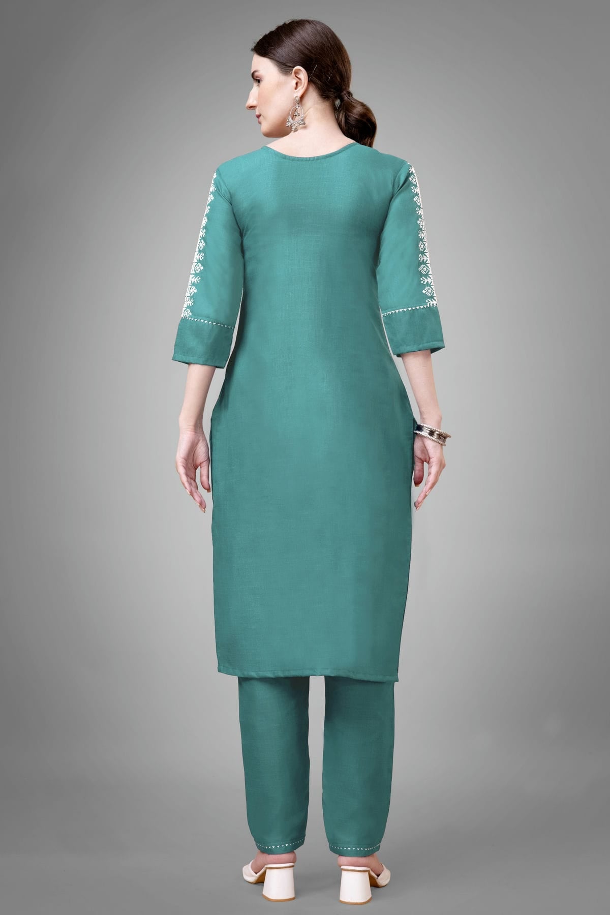 Teal Colour Cotton Blend Kurta And Pant Set VSKR1111332