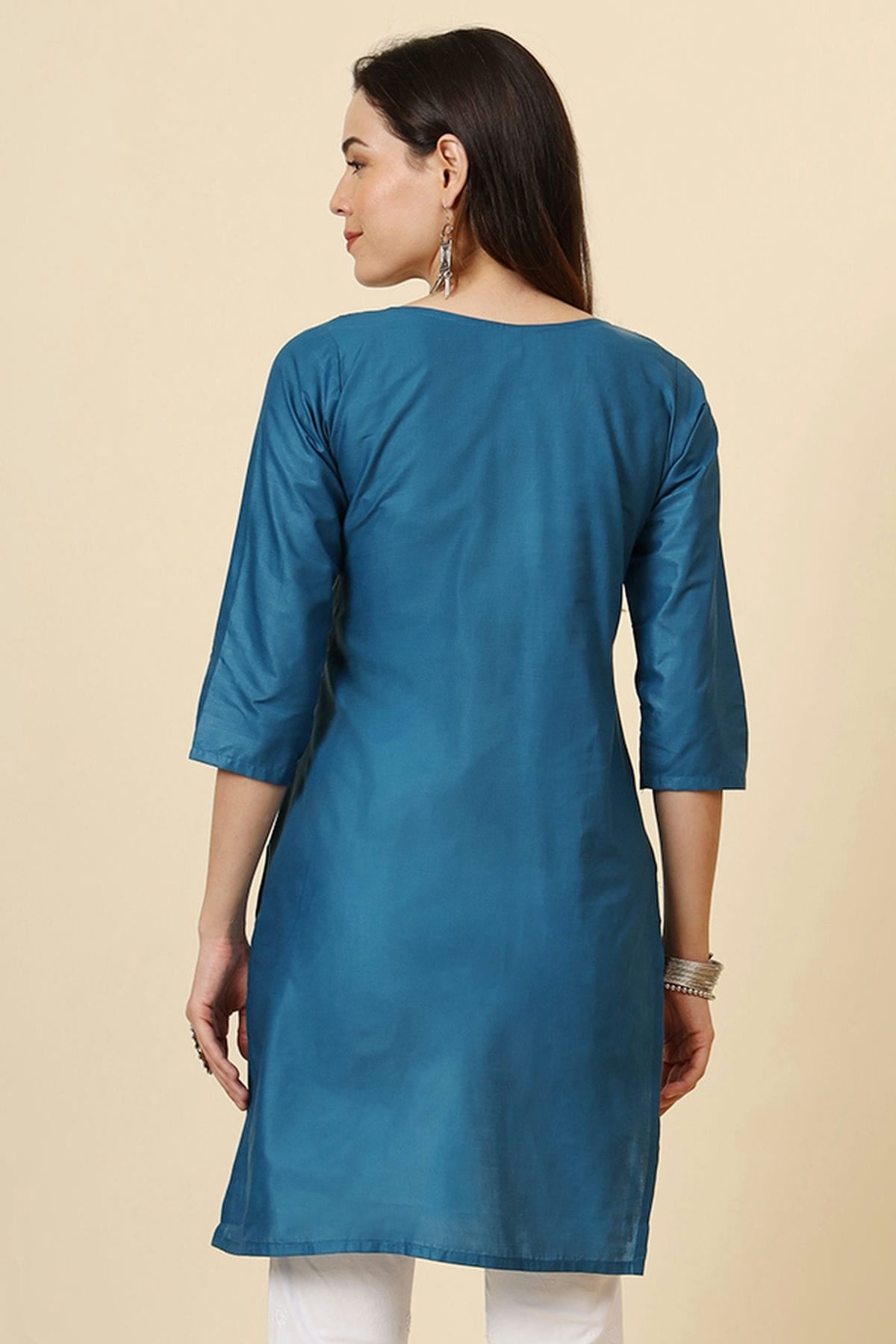 Teal Colour Cotton Readymade Top VSTP1110878