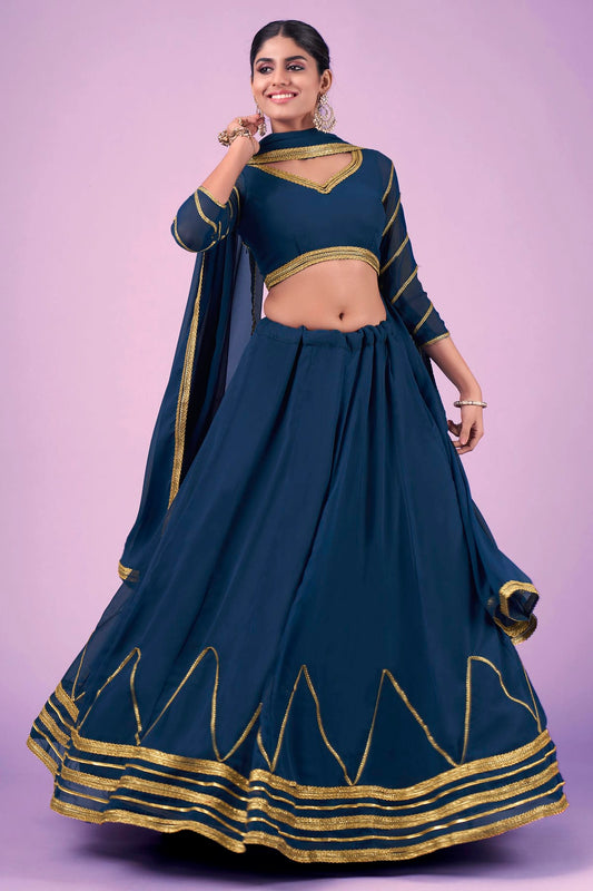 Teal Colour Embroidery Georgette Lehenga Choli