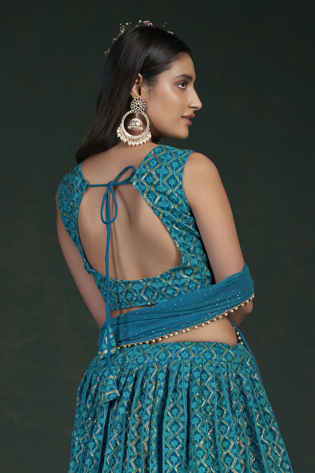 Teal Colour Embroidery Georgette Lehenga Choli