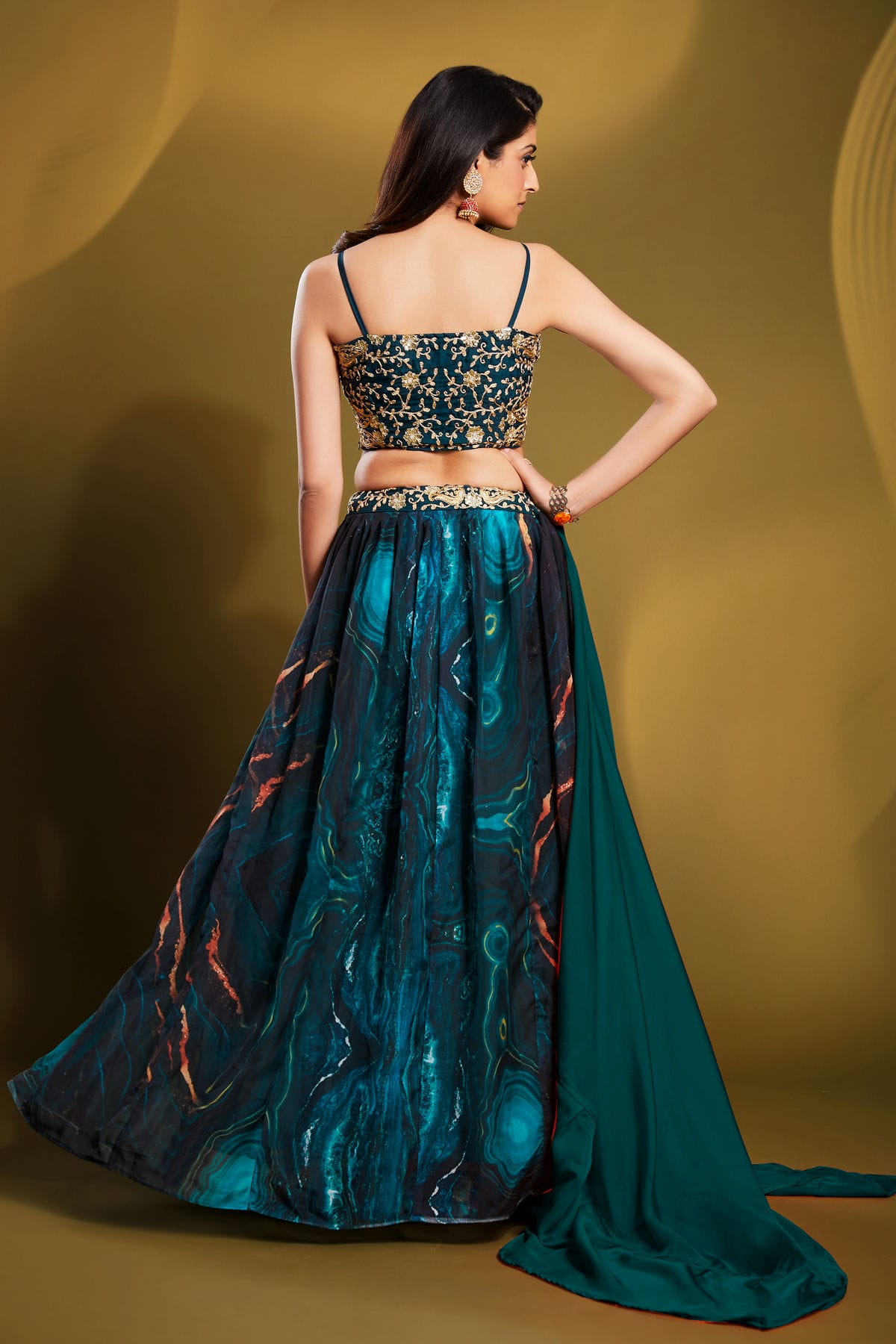 Teal Colour Embroidery Organza Lehenga Choli