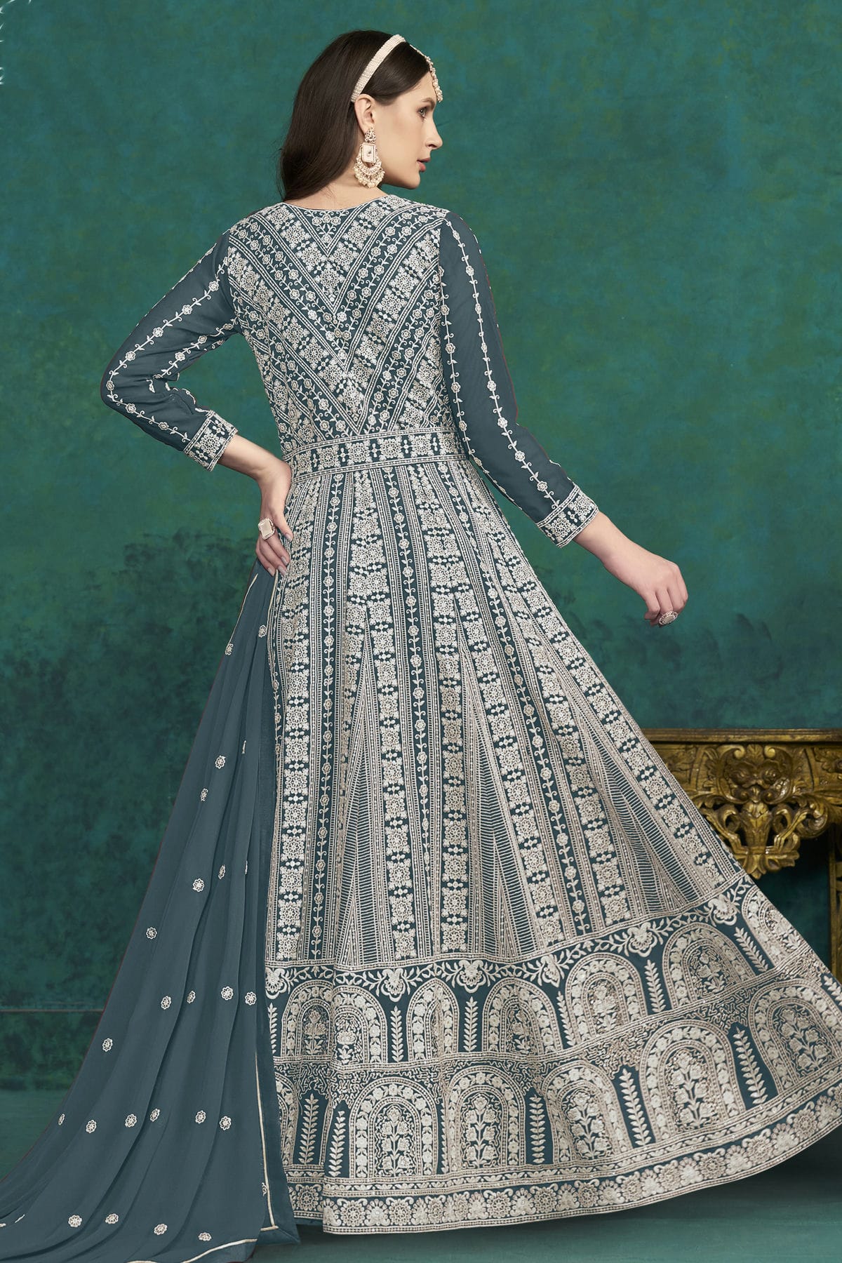 Teal Colour Faux Georgette Anarkali Suit VSSM1050546