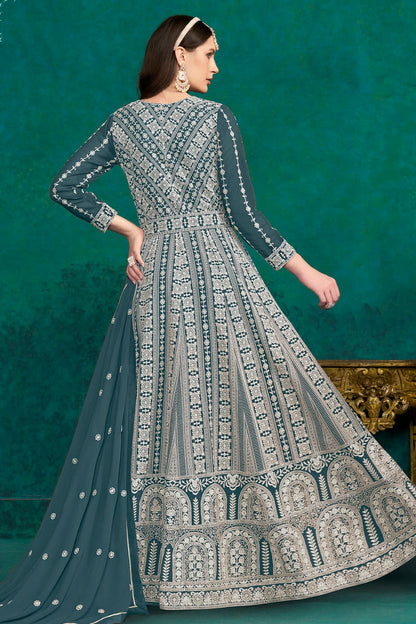 Teal Colour Faux Georgette Anarkali Suit