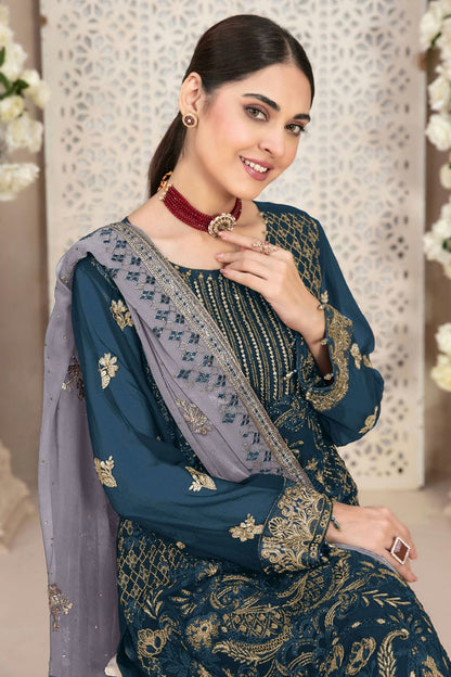 Teal Colour Faux Georgette Pakistani Suit