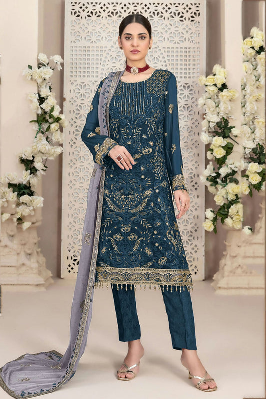 Teal Colour Faux Georgette Pakistani Suit