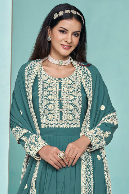 Teal Colour Faux Georgette Palazzo Pant Suit VSSM1050562