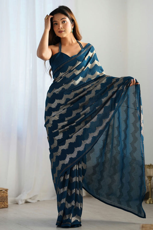 Teal Colour Georgette Designer Saree