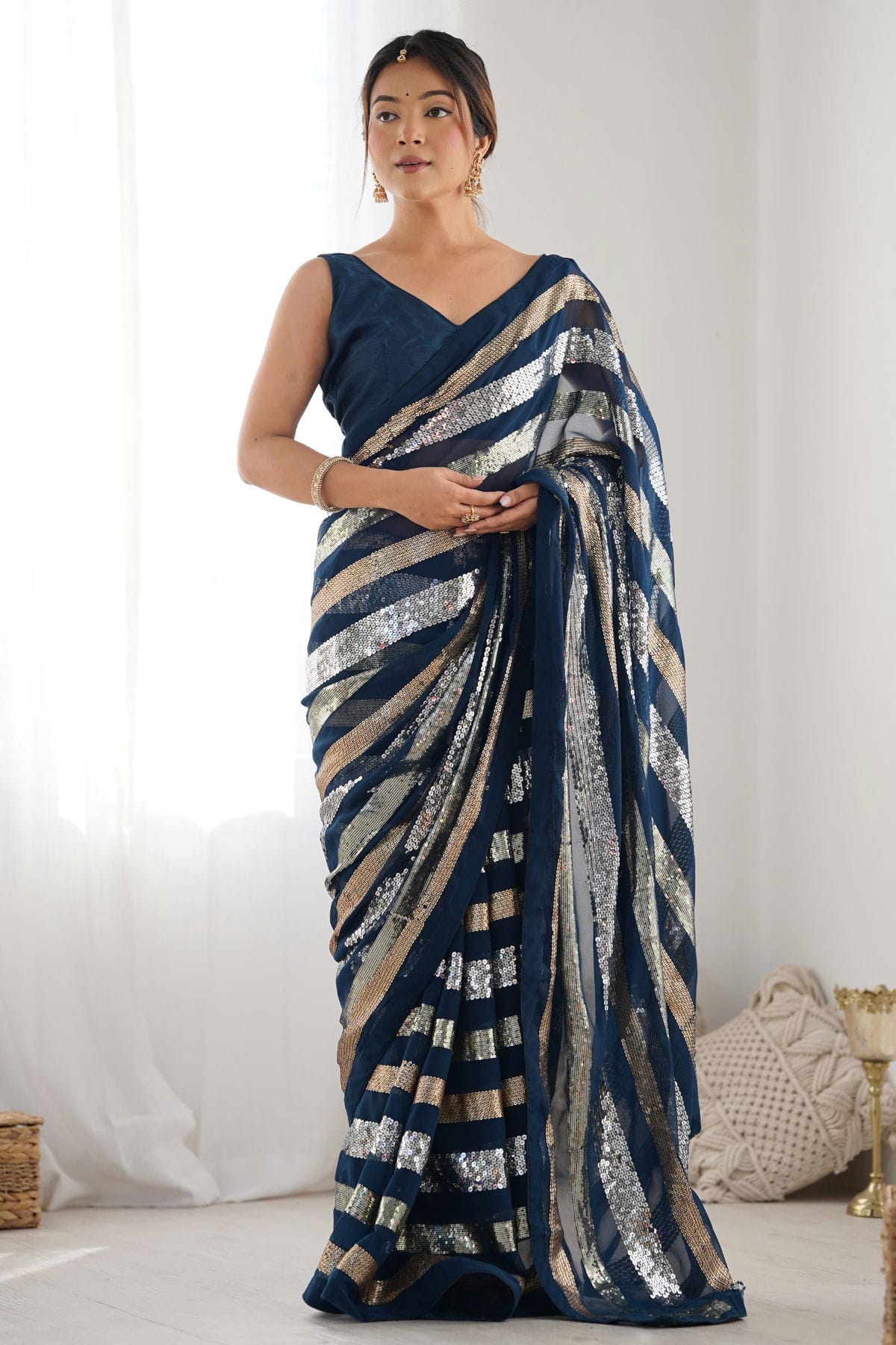 Teal Colour Georgette Designer Saree