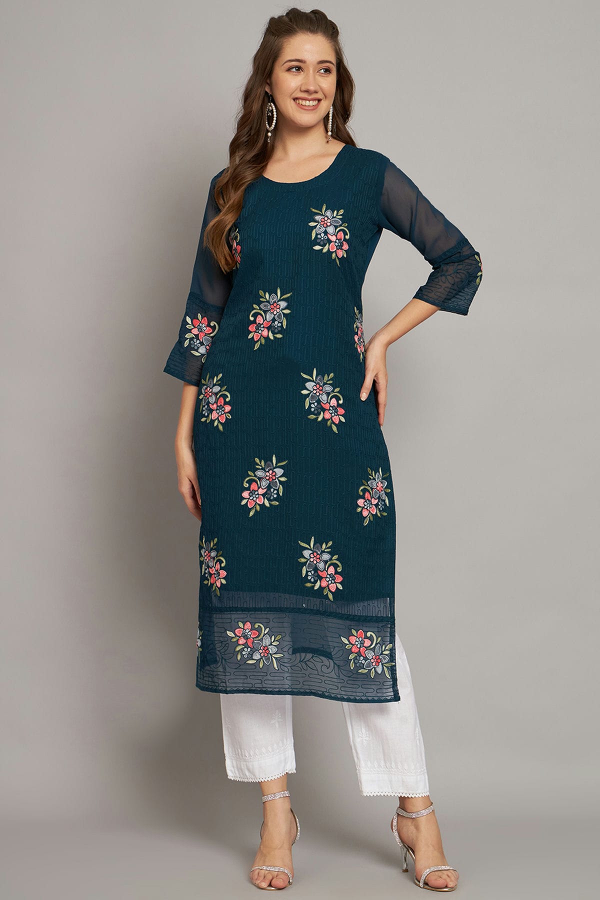 Teal Colour Georgette Kurti