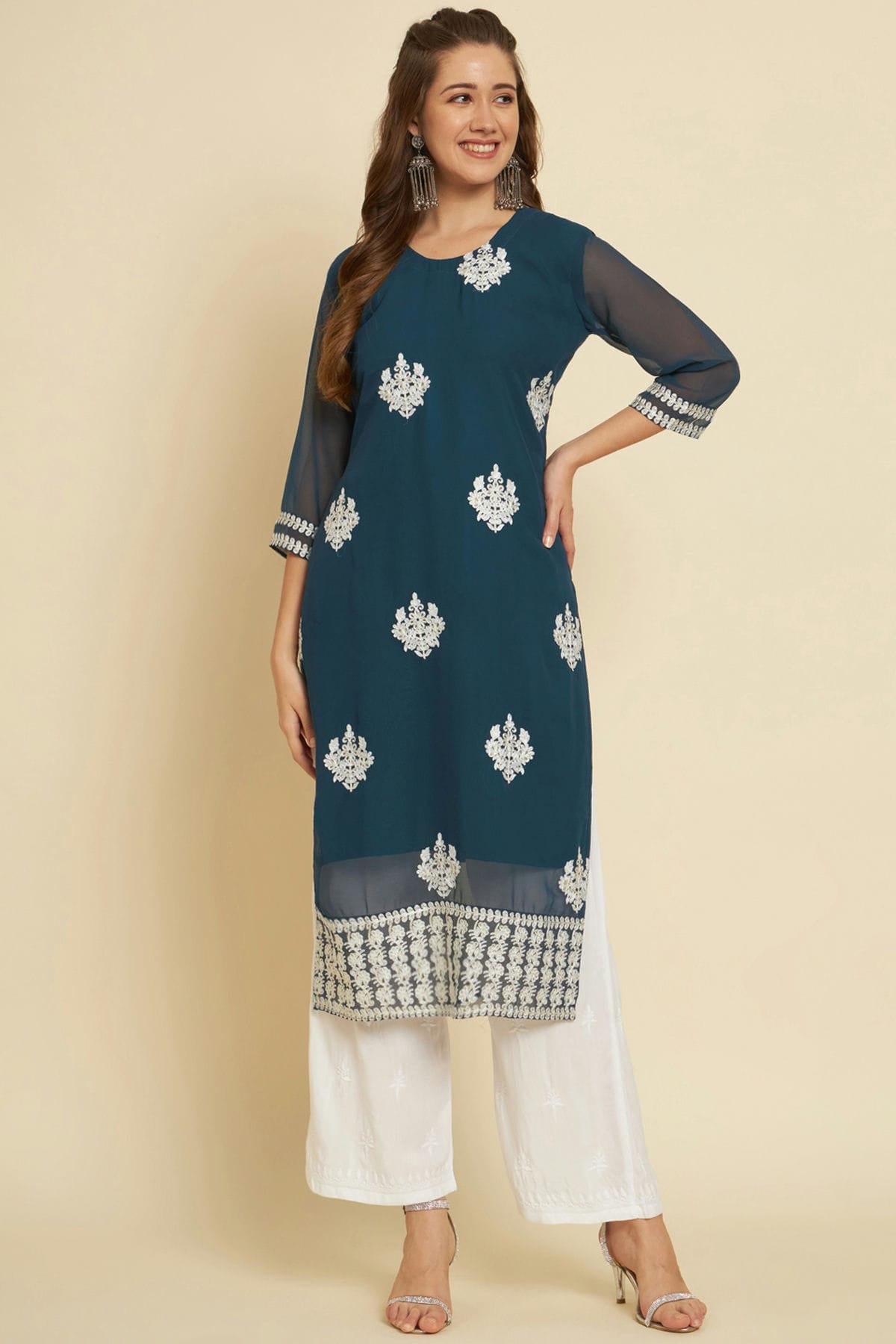 Teal Colour Georgette Kurti