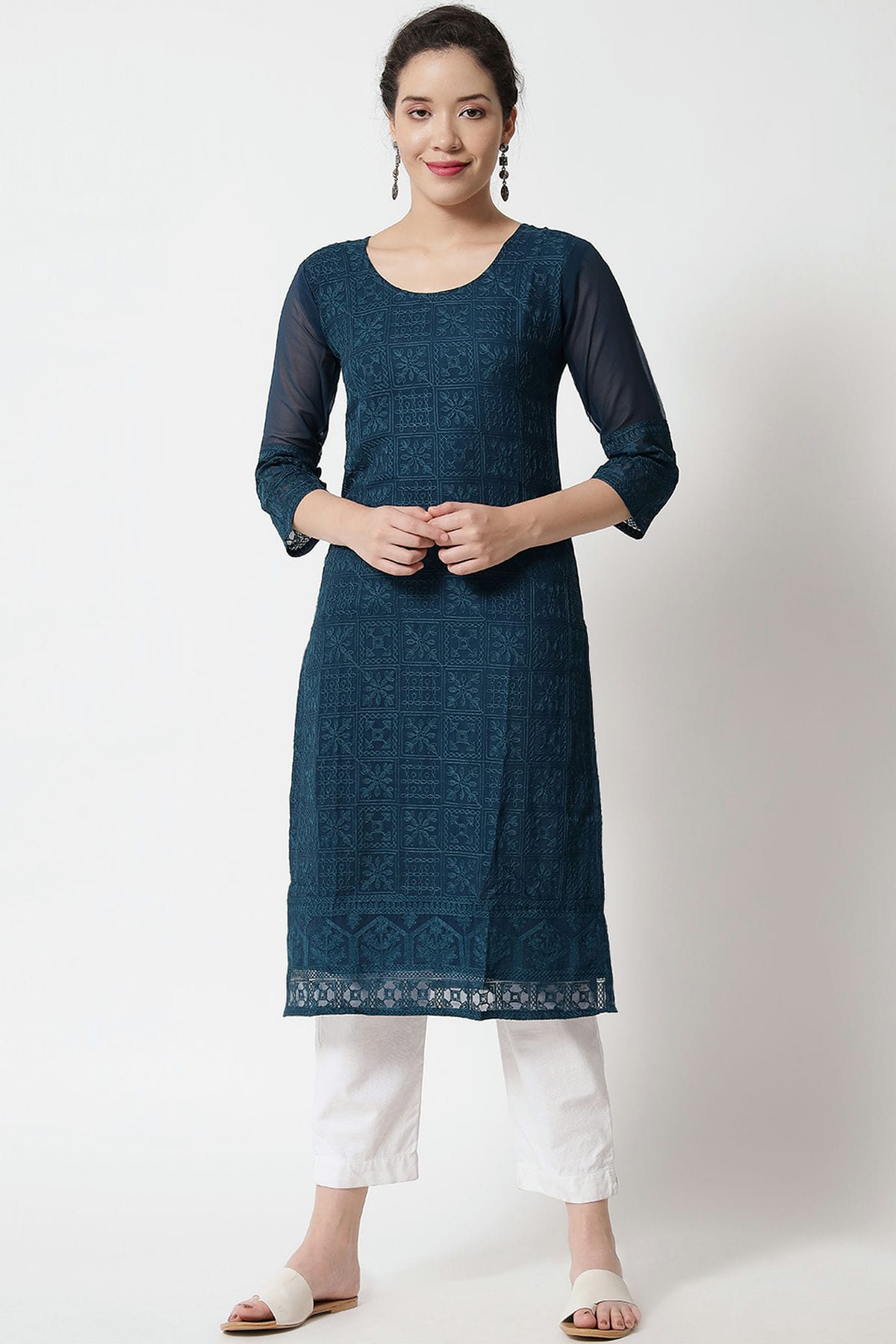 Teal Colour Georgette Kurti