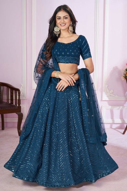 Teal Colour Georgette Lehenga Choli