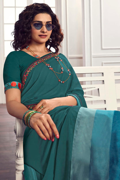 Teal Colour Georgette Printed Saree