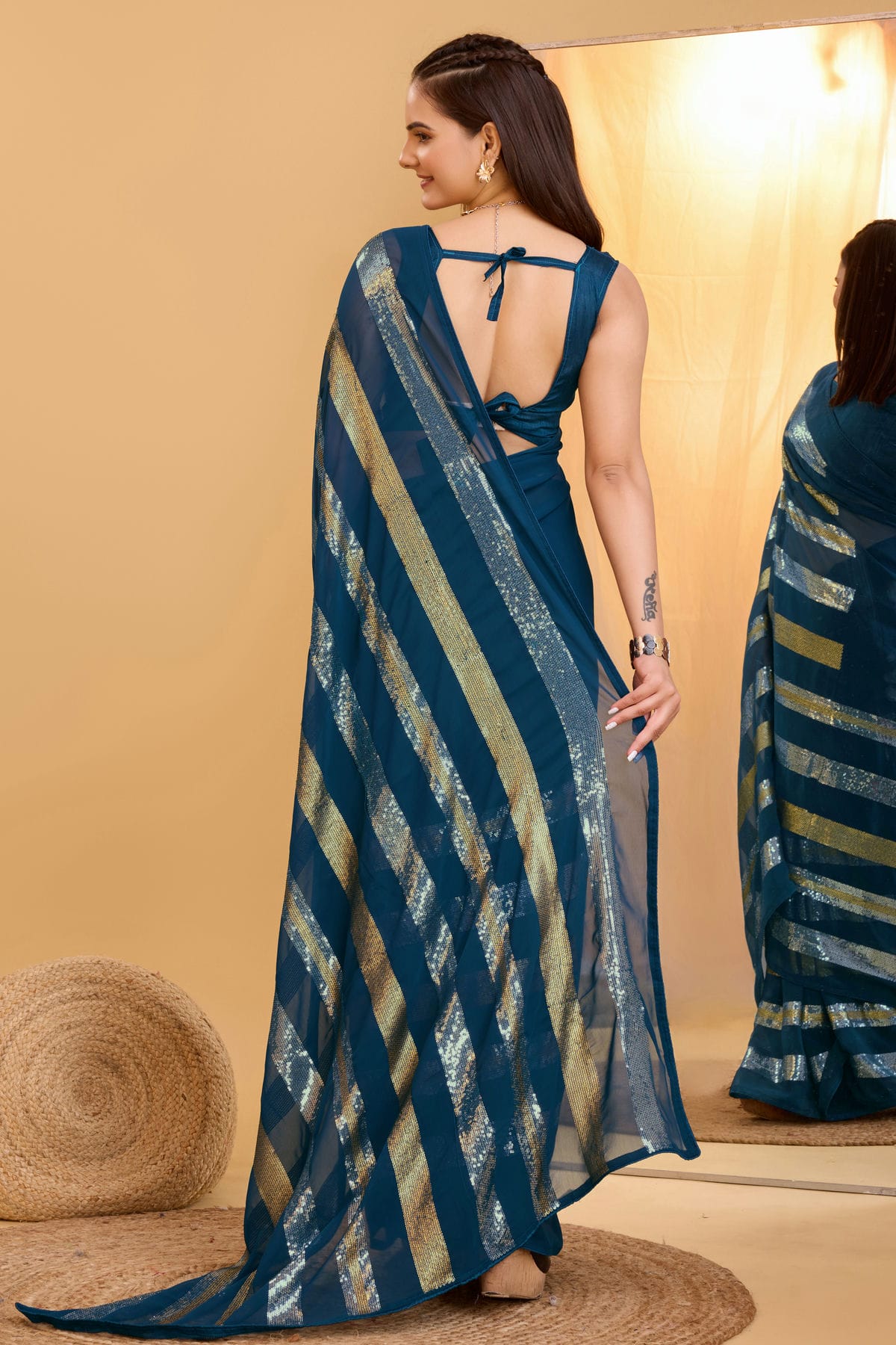 Teal Colour Georgette Saree