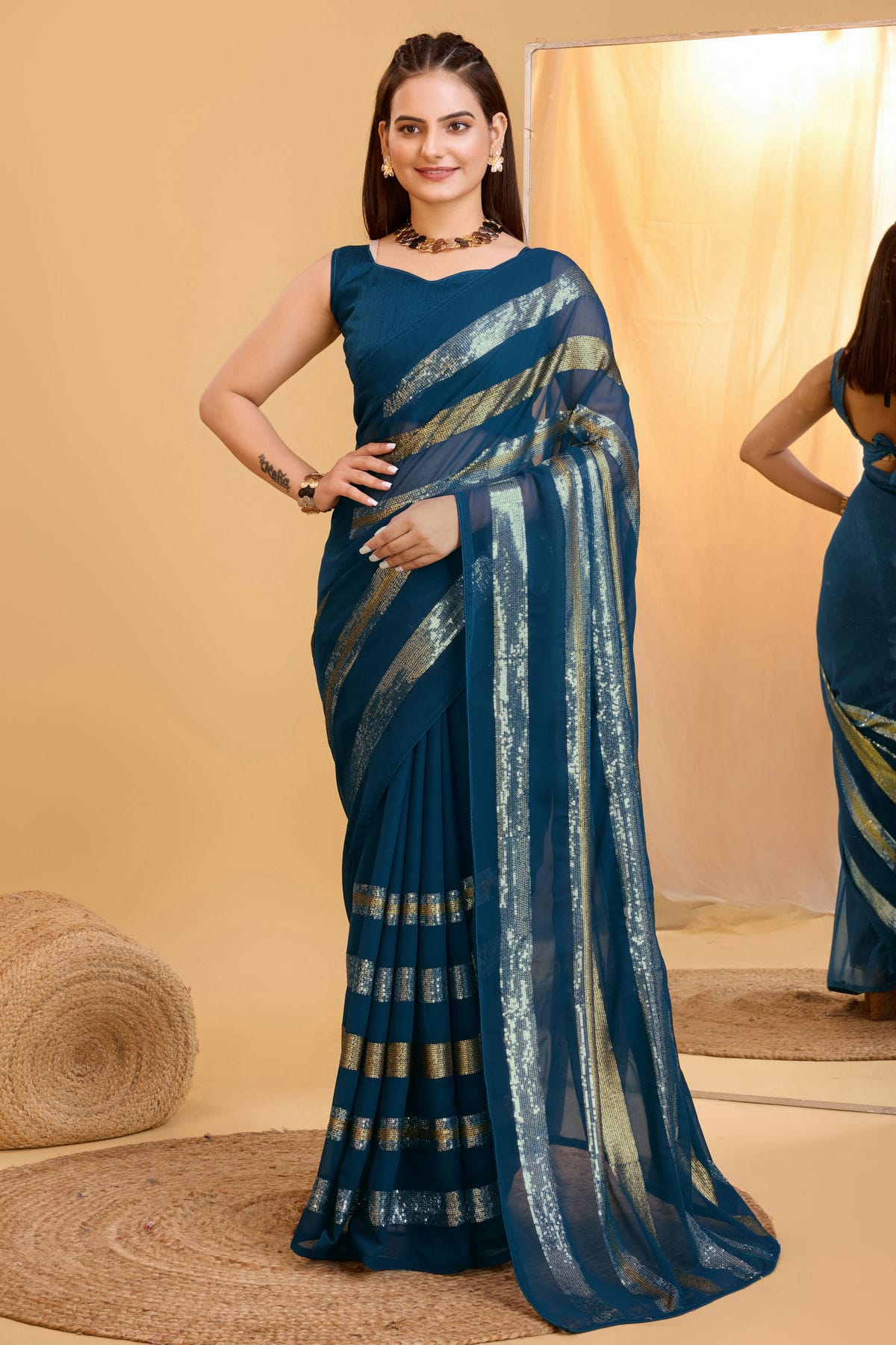 Teal Colour Georgette Saree