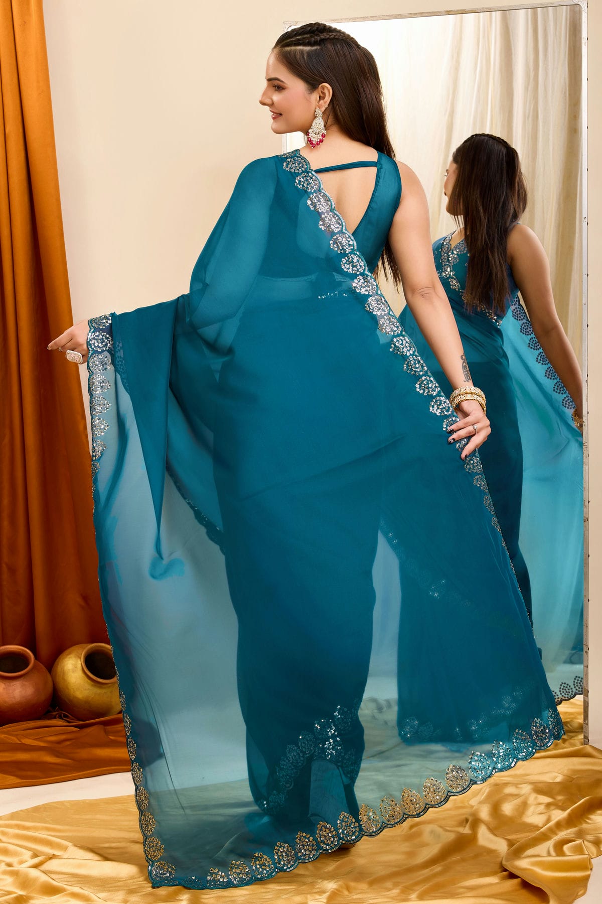 Teal Colour Georgette Saree