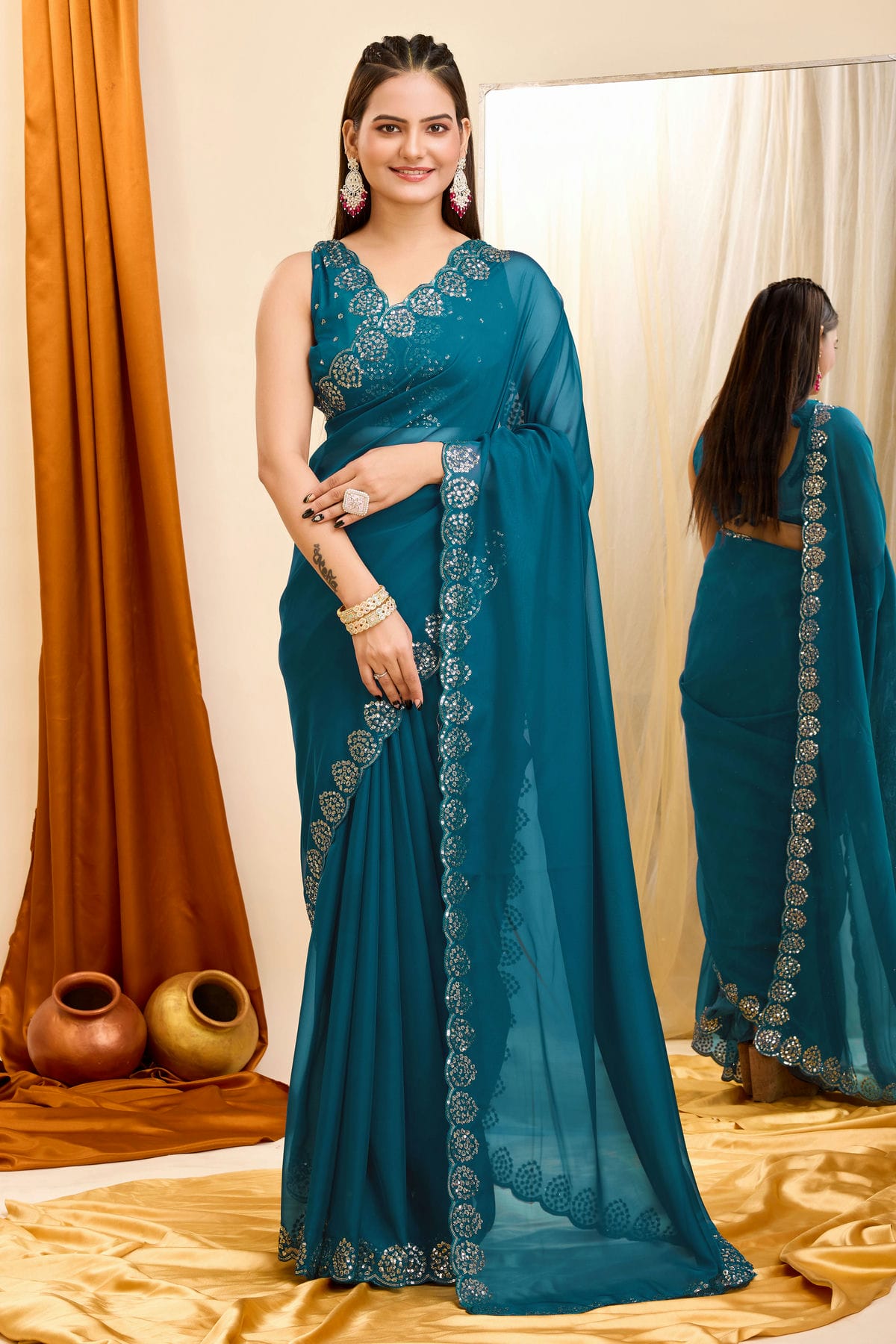 Teal Colour Georgette Saree