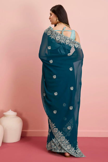 Teal Colour Georgette Saree