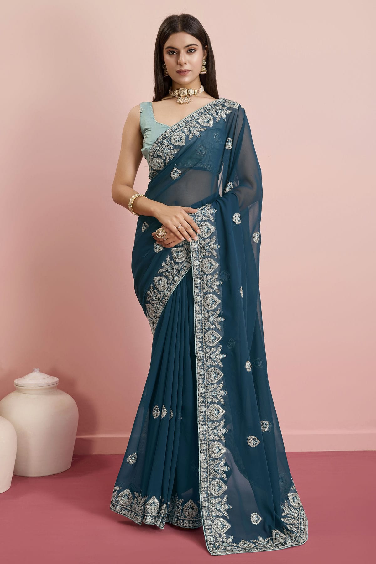 Teal Colour Georgette Saree