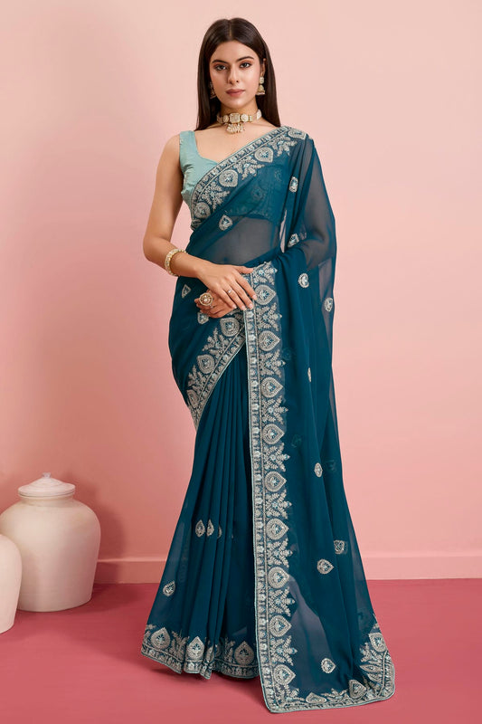 Teal Colour Georgette Saree