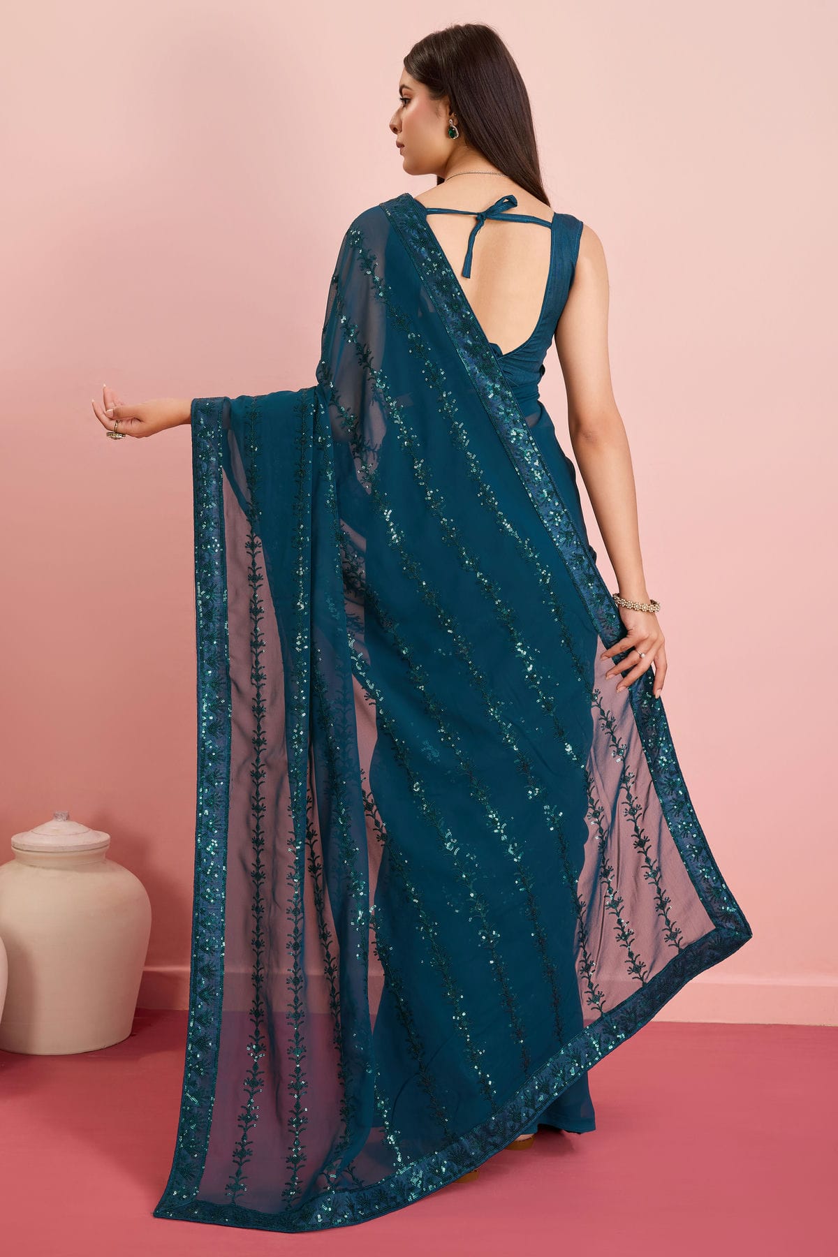 Teal Colour Georgette Saree