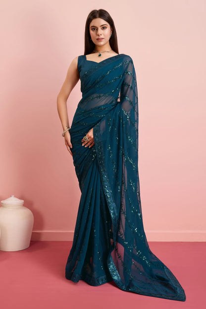 Teal Colour Georgette Saree