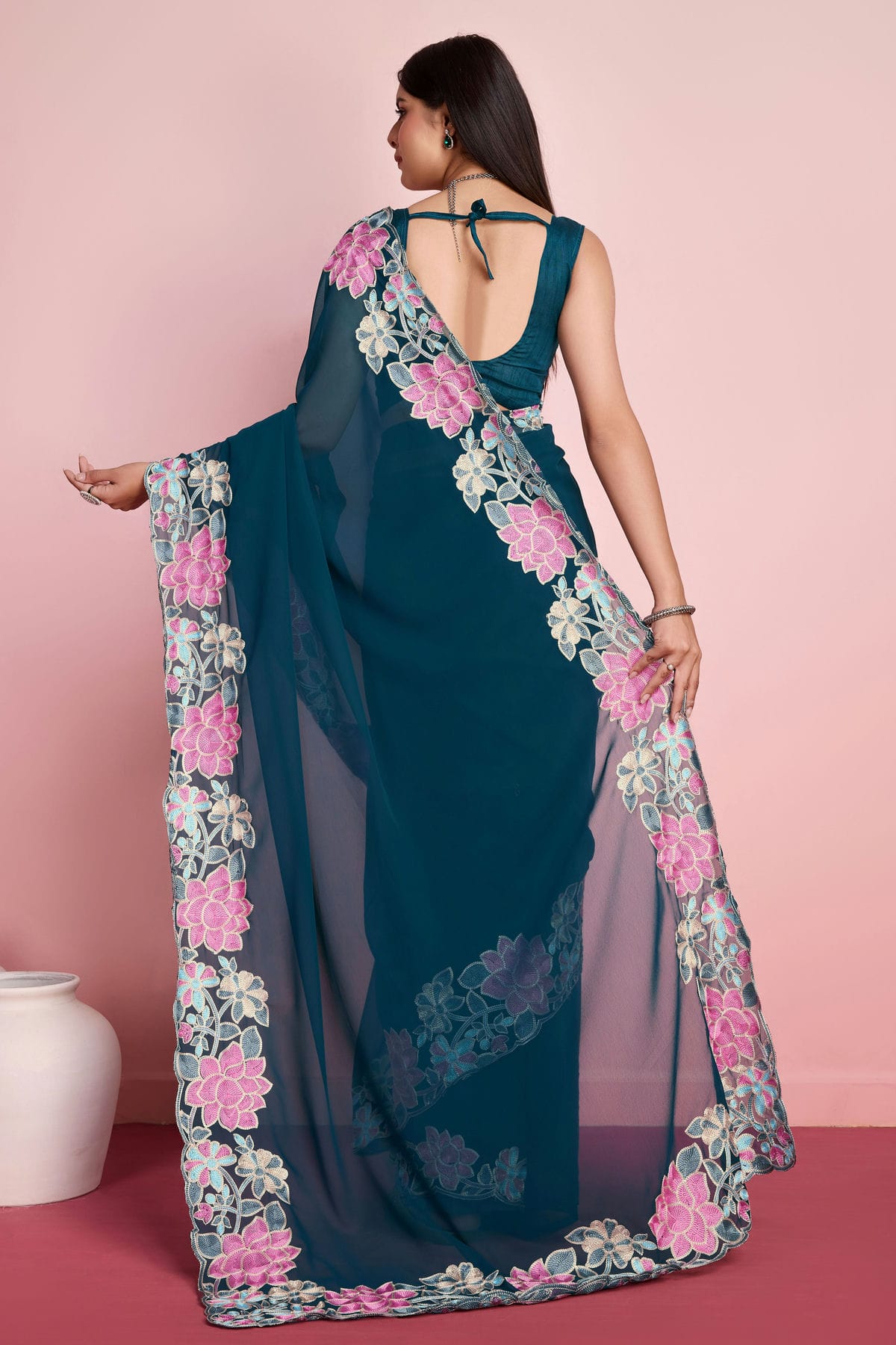 Teal Colour Georgette Saree