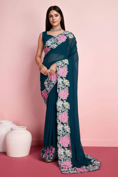 Teal Colour Georgette Saree