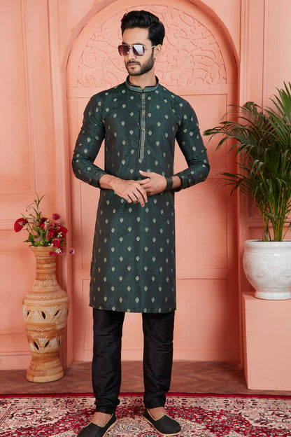 Teal Colour Jacquard Silk Brocade Kurta Pajama VSKP1230239