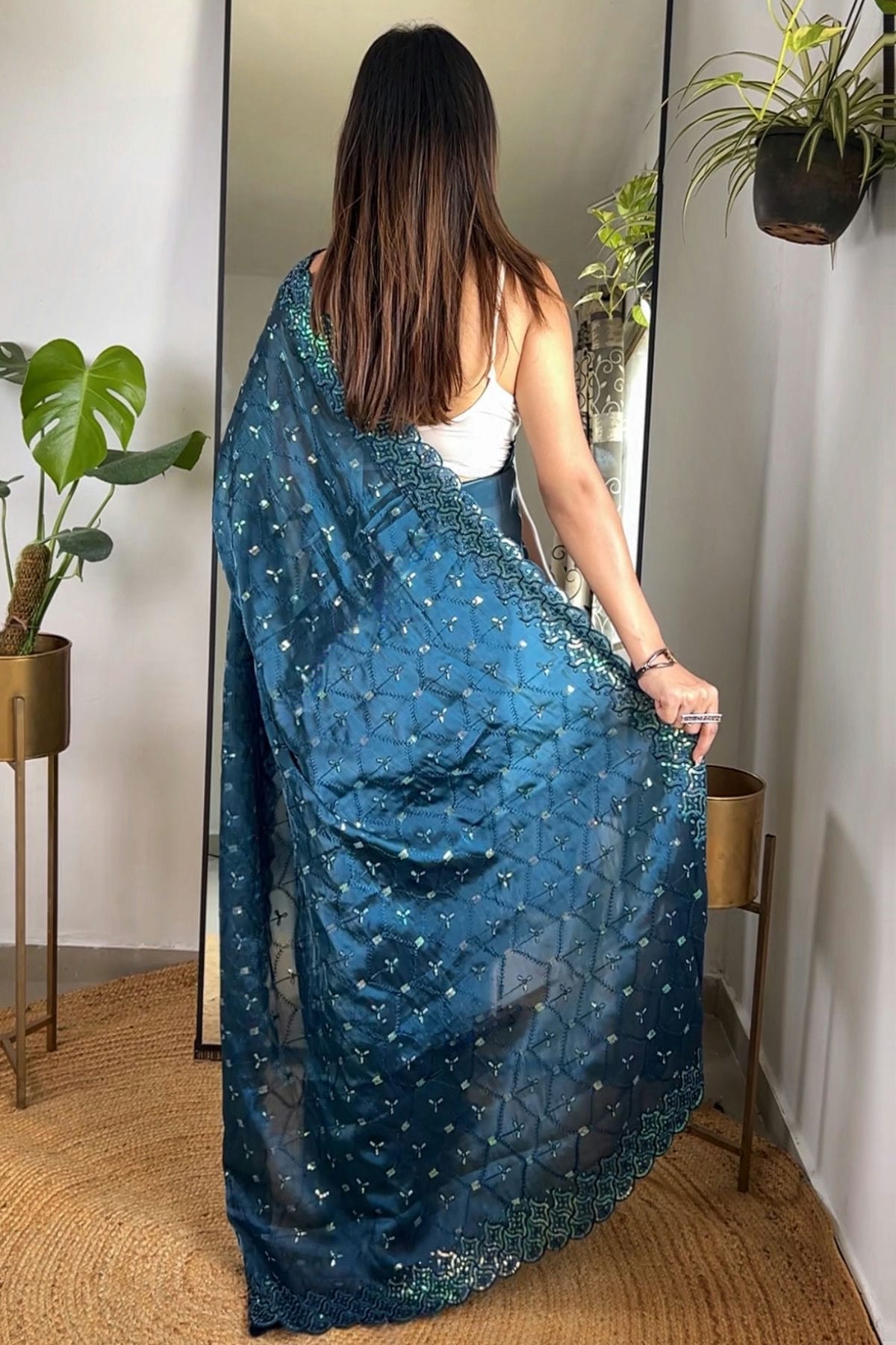 Teal Colour Jimmy Choo Designer Saree