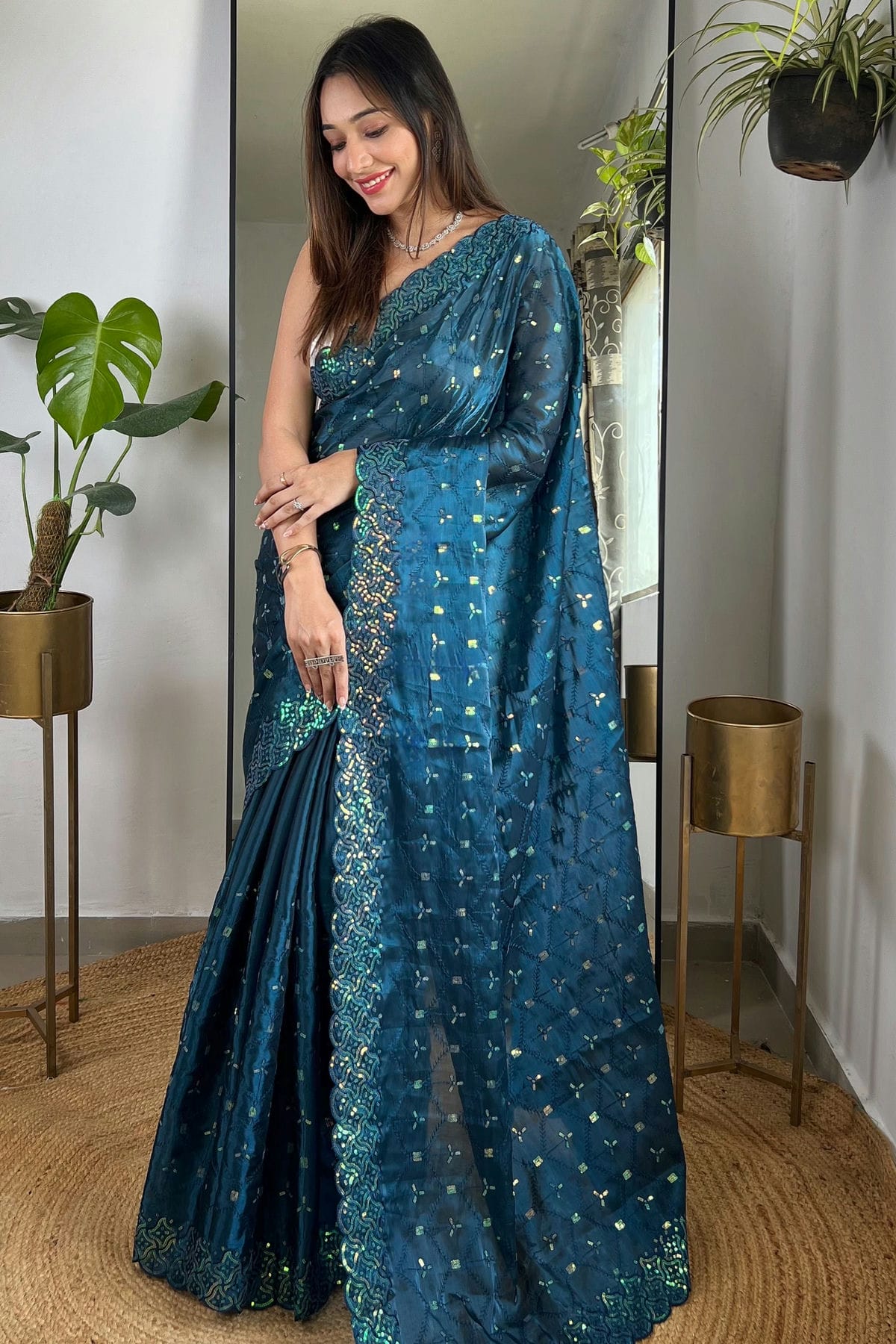 Teal Colour Jimmy Choo Designer Saree