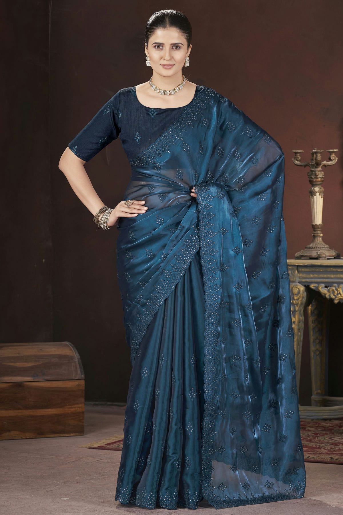 Teal-Colour-Jimmy-Choo-Designer-Saree-VSSD1112582