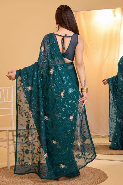 Teal Colour Organza Saree