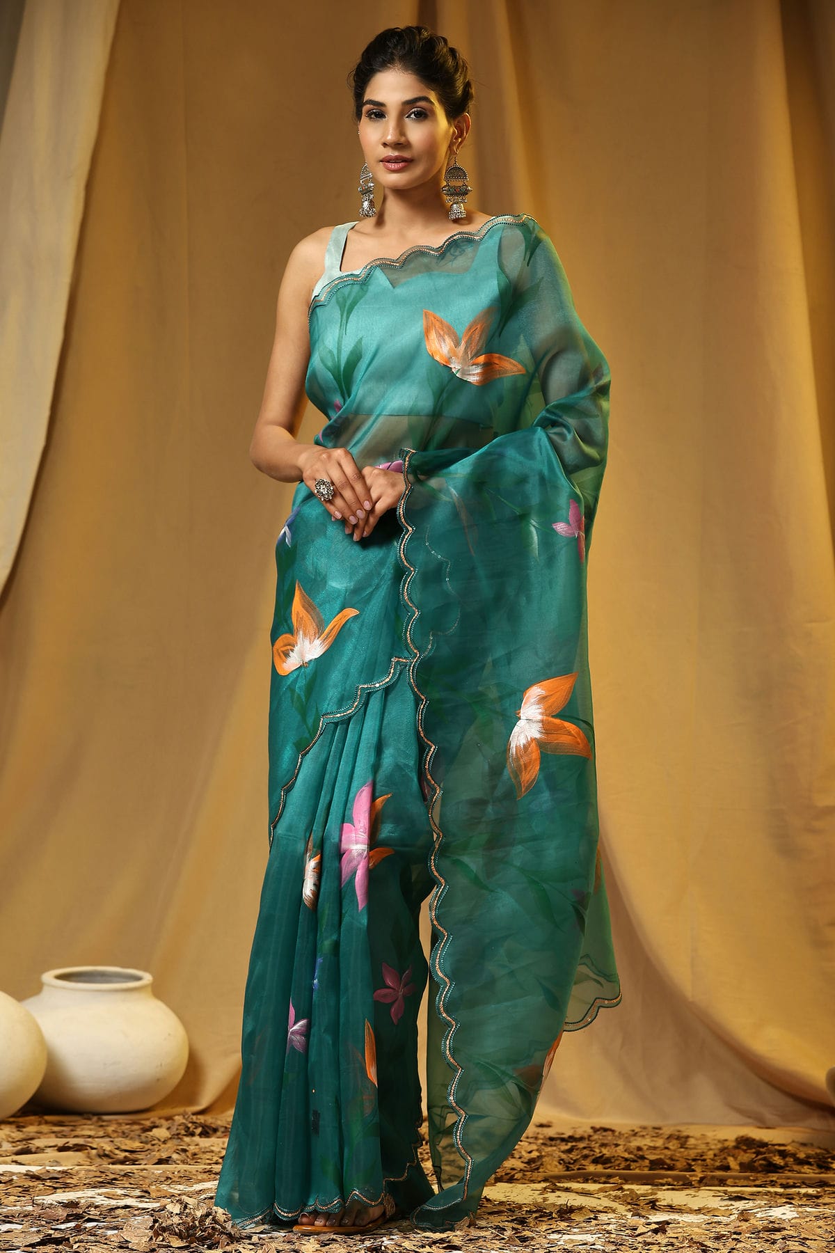 Teal Colour Organza Saree