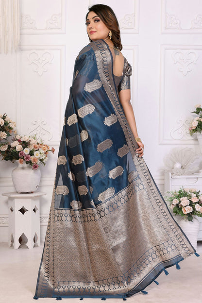 Teal Colour Organza Traditional Saree VSSD1112714