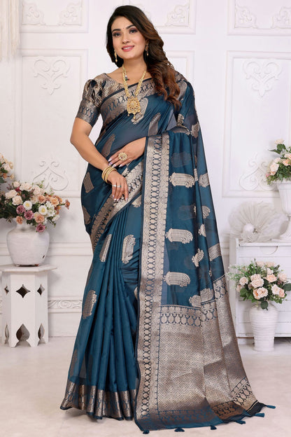 Teal-Colour-Organza-Traditional-Saree-VSSD1112714