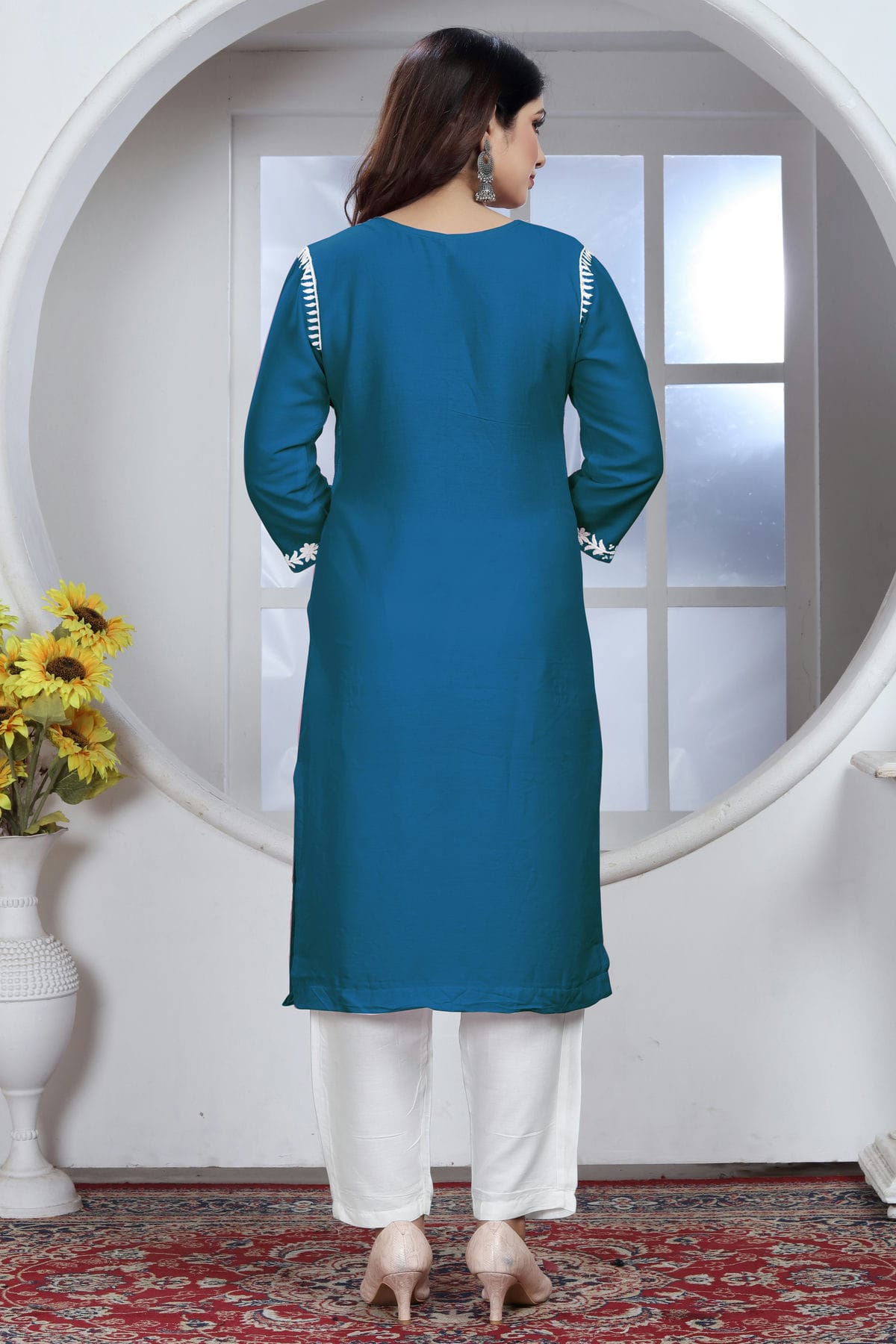 Teal Colour Rayon Kurta And Pant Set VSKR1111336