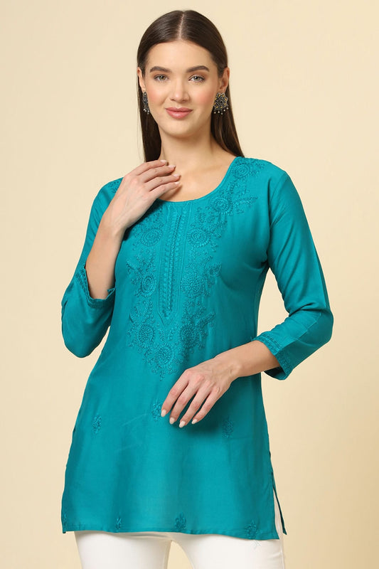 Teal Colour Rayon Readymade Top