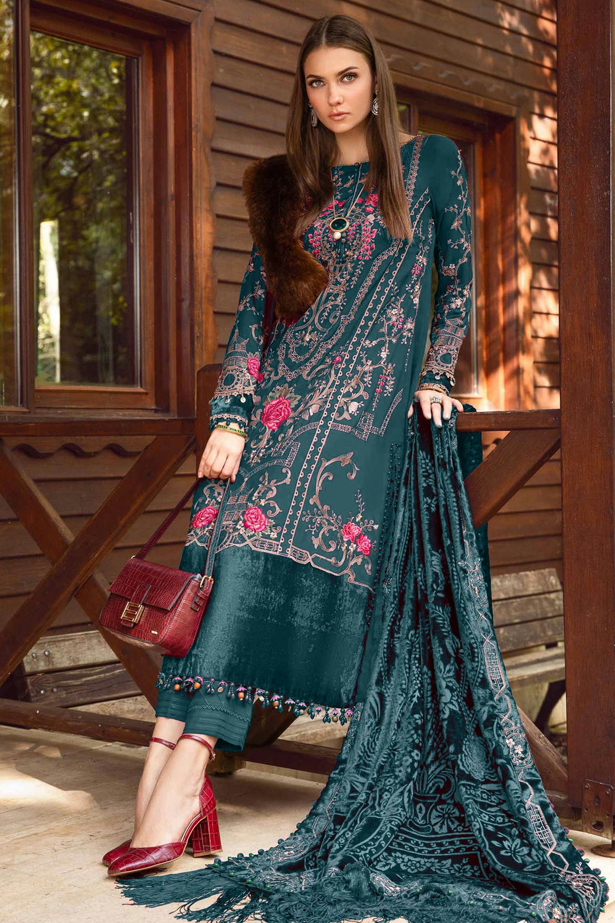 Teal Colour Rayon Semi Stitched Pakistani Suit