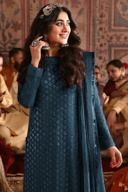 Teal Colour Semi Stitched Faux Georgette Pakistani Suit