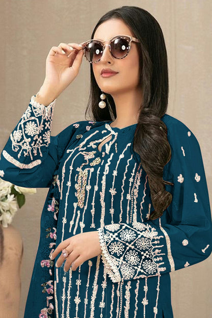 Teal Colour Semi Stitched Faux Georgette Pakistani Suit