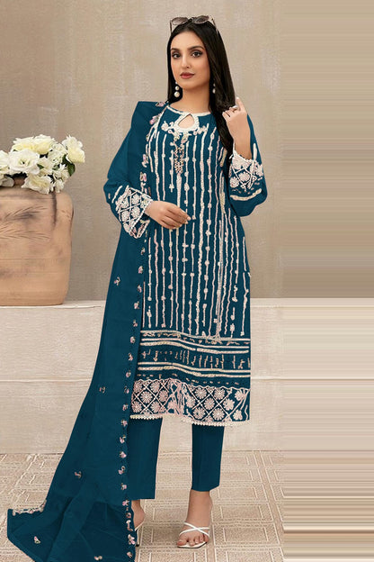 Teal Colour Semi Stitched Faux Georgette Pakistani Suit