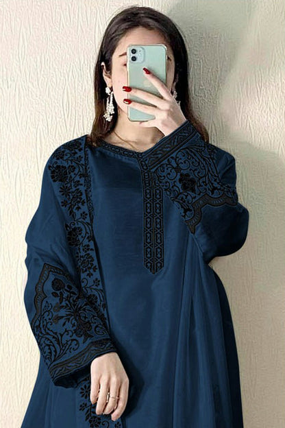 Teal Colour Semi Stitched Faux Georgette Pakistani Suit