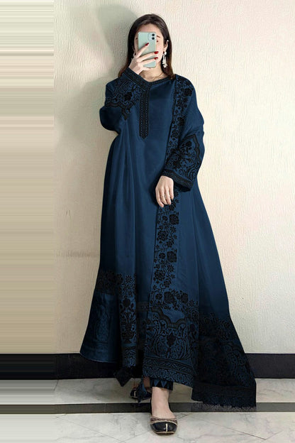 Teal Colour Semi Stitched Faux Georgette Pakistani Suit