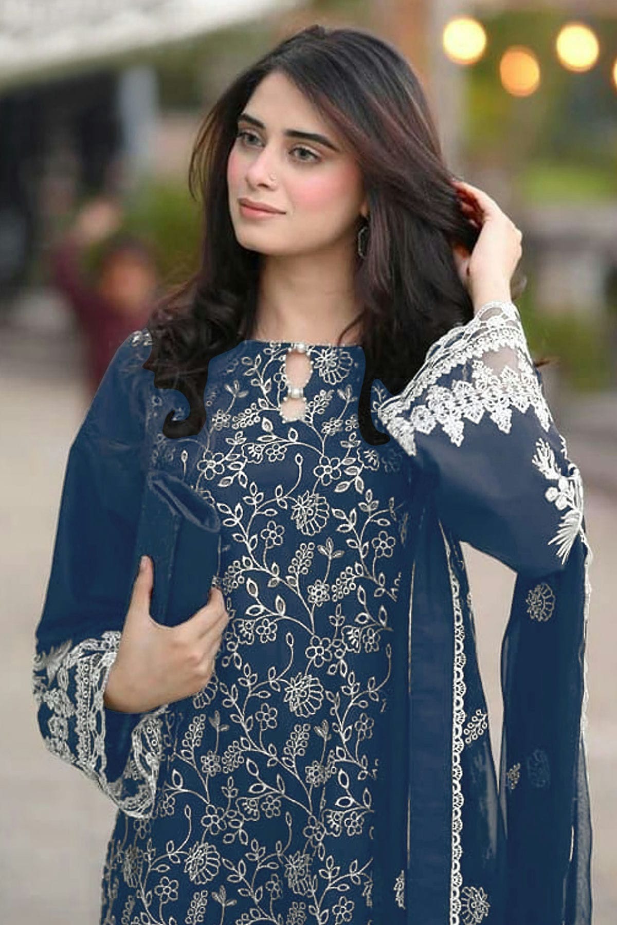 Teal Colour Semi Stitched Faux Georgette Pakistani Suit