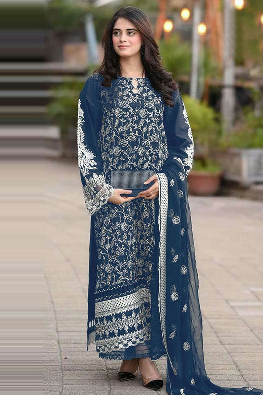 Teal Colour Semi Stitched Faux Georgette Pakistani Suit