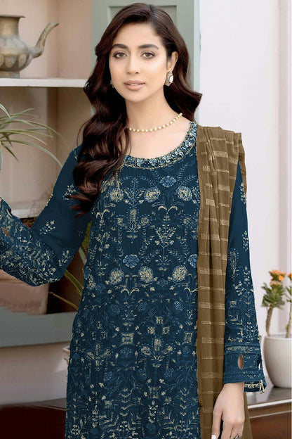 Teal Colour Semi Stitched Faux Georgette Pakistani Suit