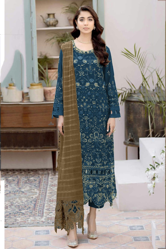 Teal Colour Semi Stitched Faux Georgette Pakistani Suit