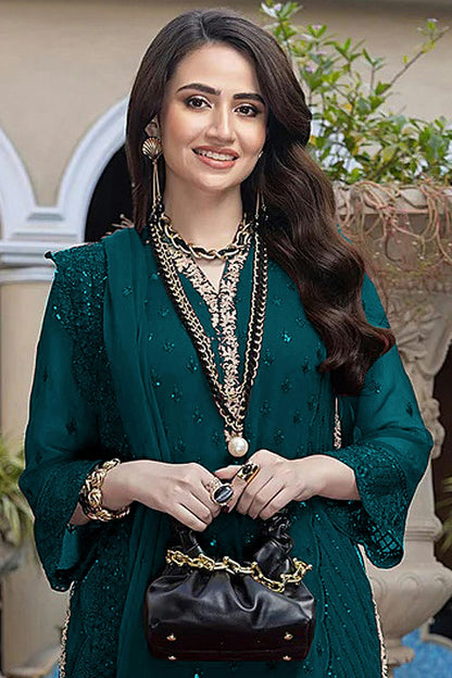 Teal Colour Semi Stitched Faux Georgette Pakistani Suit